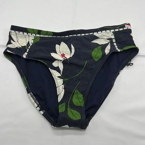 Robin Piccone Navy Floral Bikini Bottom with White & Green
